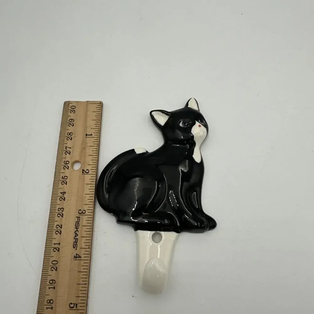 Set Of 3 Vintage Takahashi Ceramic Tuxedo Cats Wall Hooks Japan
